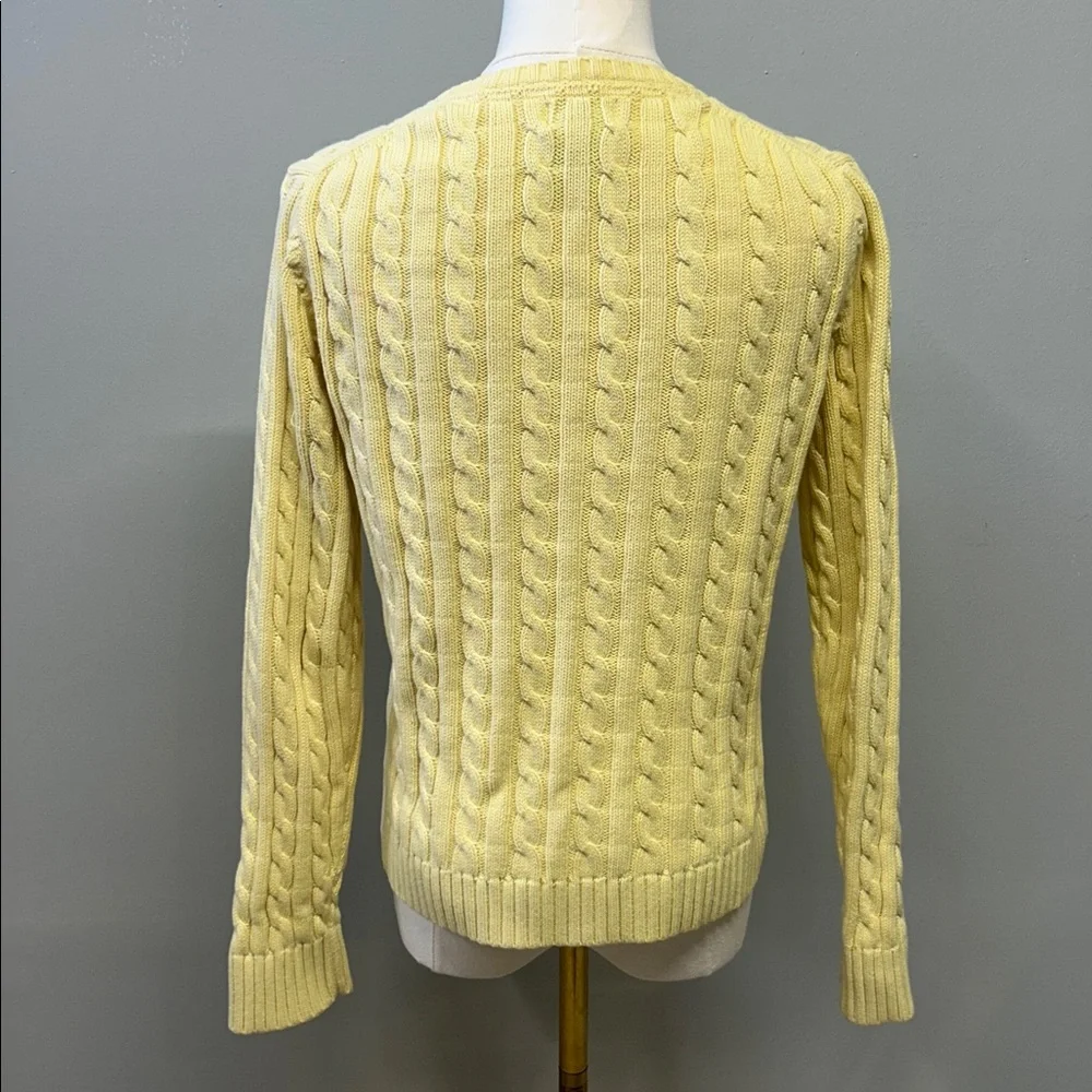 L.L.Bean Cable Knit Crewneck Sweater Yellow Cotton‎ Size Small Preppy Cottage
